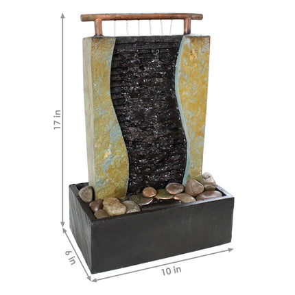 Sunnydaze Bending Slate Tabletop Water Fountain with LED Light, 17 Inch Tall