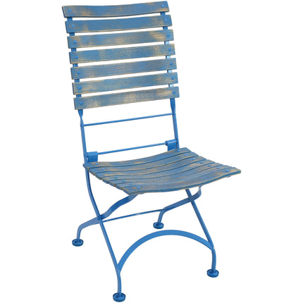 Sunnydaze Cafe Couleur European Chestnut Wooden Folding Dining Chair Portable, Blue Compact Side Chair Set