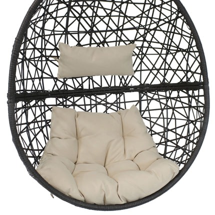 Sunnydaze Caroline Hanging Egg Chair, Resin Wicker, Modern Design, Outdoor Use, Includes Cushion