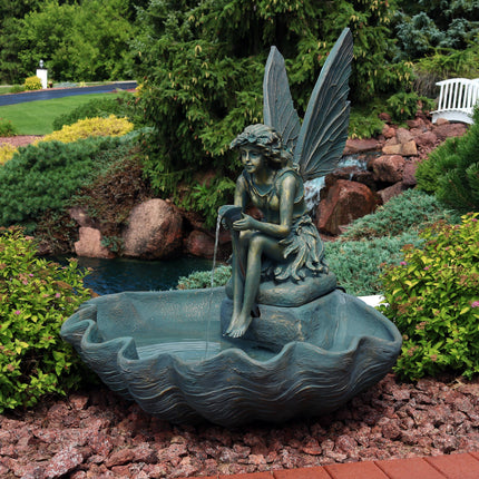 Sunnydaze Fairy Shell Outdoor Water Fountain, 30 Inch Tall