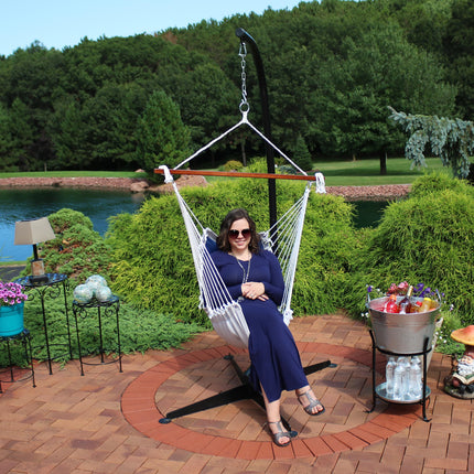 Sunnydaze Tufted Victorian Hammock Swing and C-Stand Combo for Outdoor Use, 300-Pound Weight Capacity