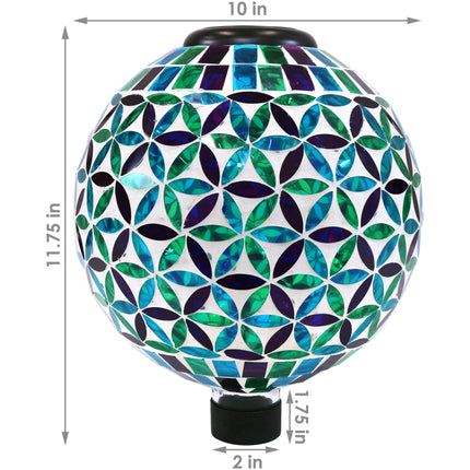 Sunnydaze Cool Blooms Glass Mosaic Garden Gazing Globe with LED Solar Light, 10-Inch