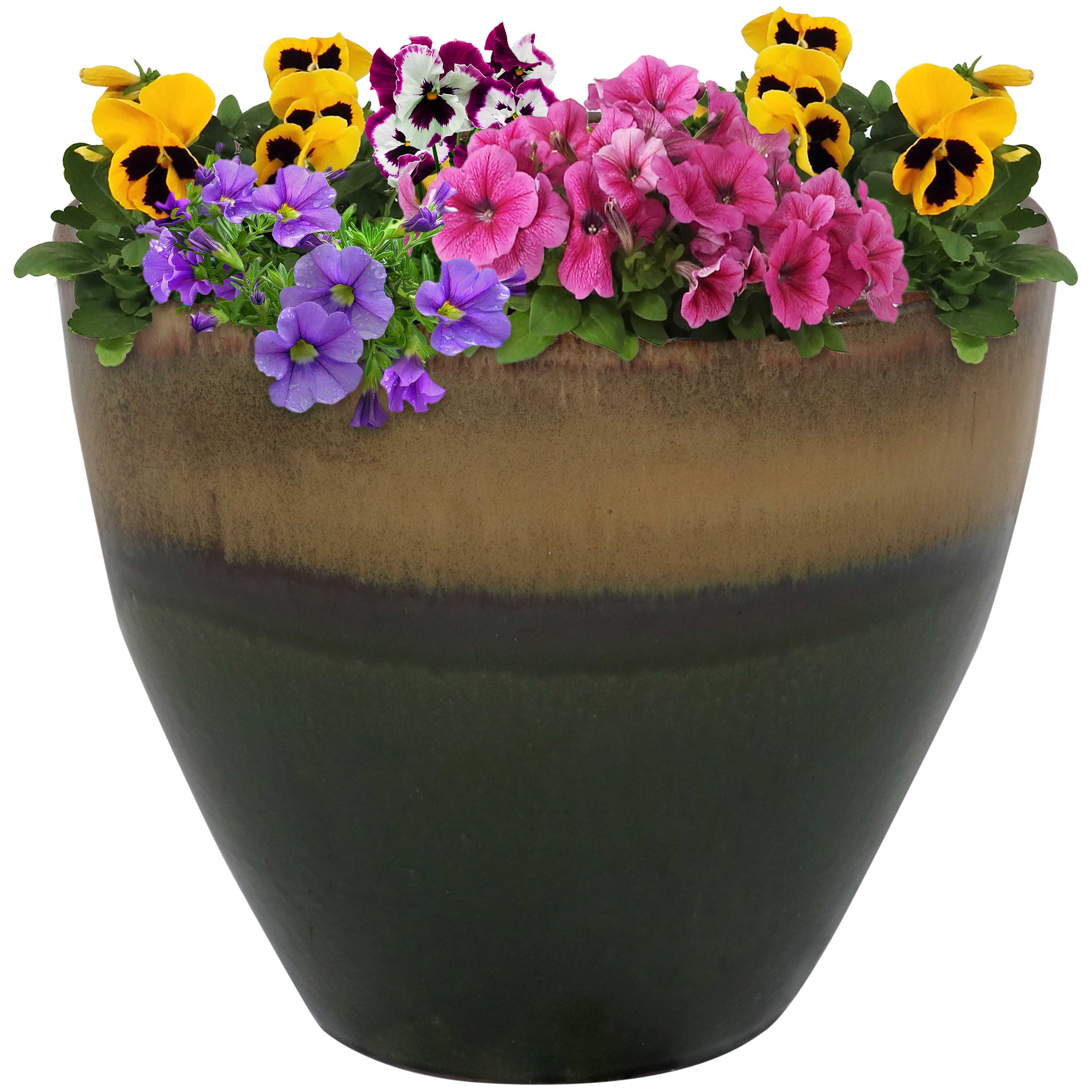 sunnydaze ceramic indoor/outdoor planter Sunnydaze Resort Ceramic Flower Pot Planter with Drainage Holes - High-Fired Glazed UV and Frost-Resistant Finish
