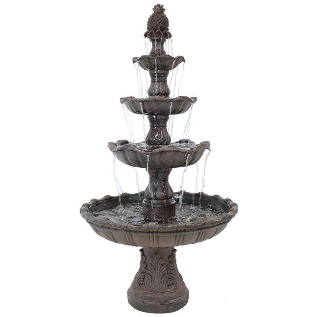 Sunnydaze 4-Tier Grand Courtyard Outdoor Water Fountain, Dark Chestnut, with Electric Pump, 80 Inch Tall