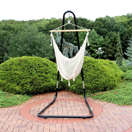 Sunnydaze Mayan Rope Hammock Chair and Adjustable Stand, Comfortable Hanging Swing Seat