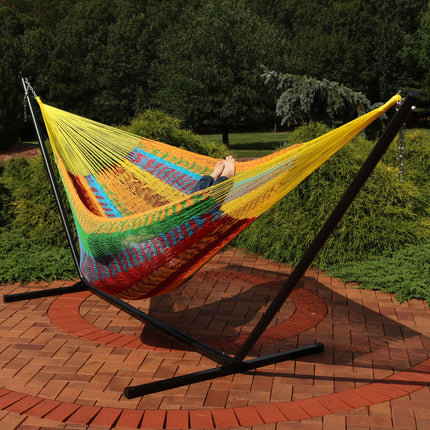 Sunnydaze Hand-Woven XXL Thick Cord Mayan Family Hammock with 15 Foot Stand, 400 Pound Capacity