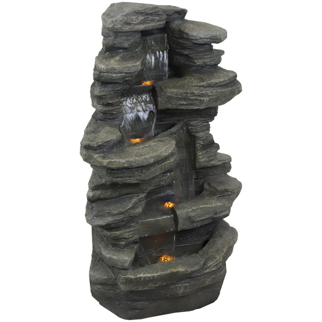 Sunnydaze Stacked Shale Electric Outdoor Waterfall with LED Lights, 38 Inch Tall