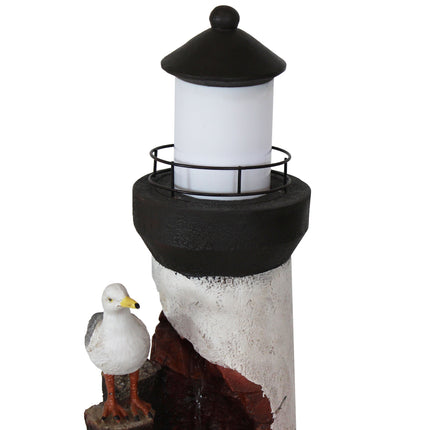 Sunnydaze Gull's Cove Outdoor Lighthouse Water Fountain with LED Light, 36-Inch