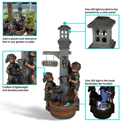 Sunnydaze Children Playing with Water Faucet Outdoor Garden Fountain with LED Lights, 40 Inch Tall
