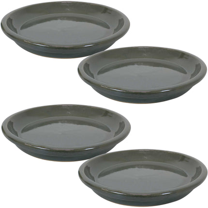 Sunnydaze Set of 4 Ceramic Planter Saucers - High-Fired Glazed UV and Frost-Resistant Finish - Outdoor/Indoor Use