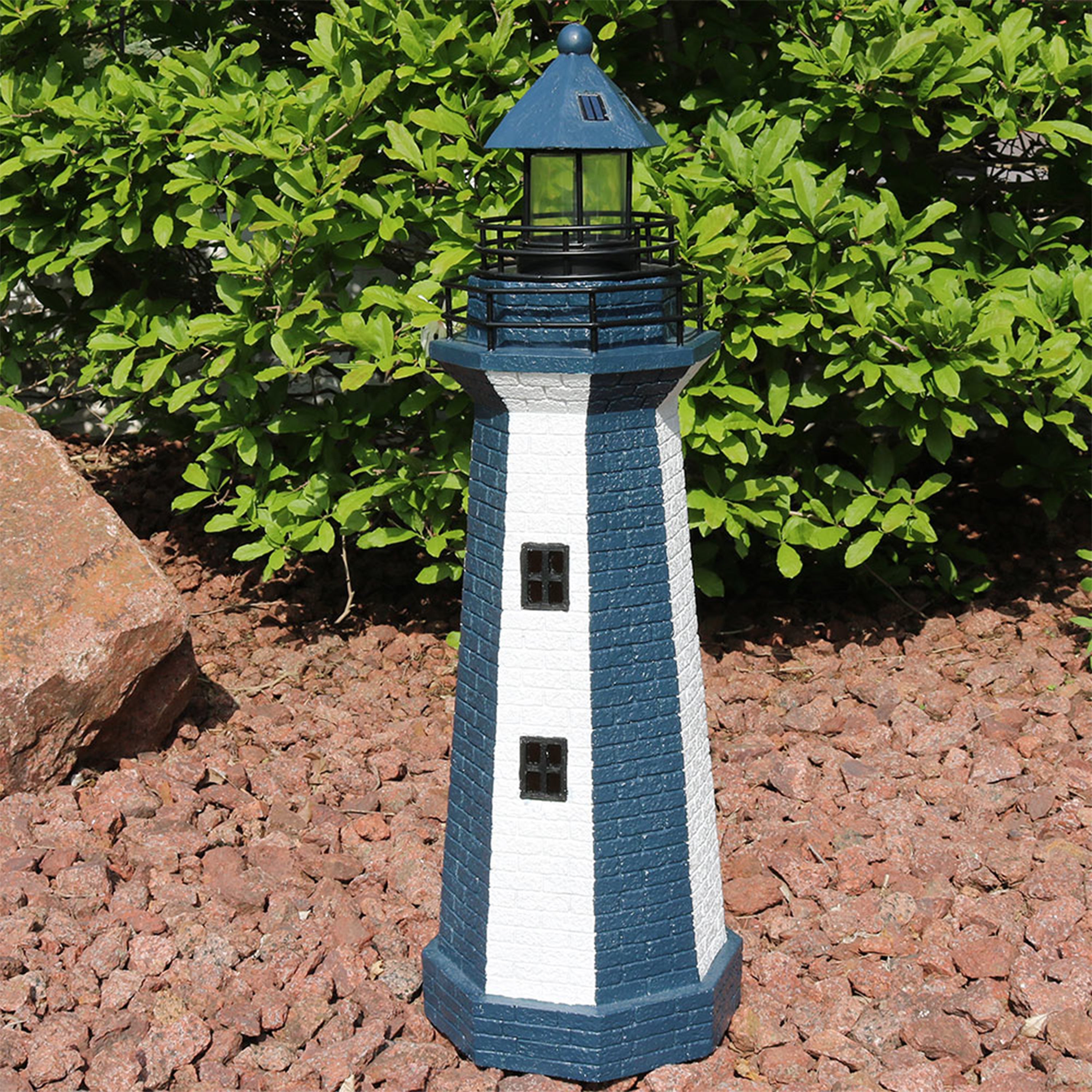 Sunnydaze Solar Striped LED Lighthouse Outdoor Decor, 36 Inch Tall ...