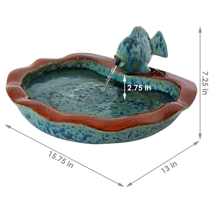 Sunnydaze Glazed Ceramic Fish Outdoor Water Fountain Garden Decor, 7-Inch