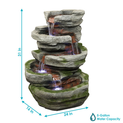 Sunnydaze Electric Lighted Cobblestone Waterfall Fountain with LED Lights, 31 Inch Tall