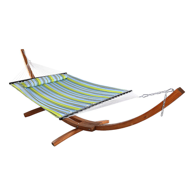 Sunnydaze Quilted Double Fabric 2-Person Hammock with Curved Arc Wood Stand, 400 Pound Capacity