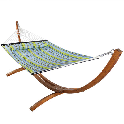 Sunnydaze Quilted Double Fabric 2-Person Hammock with Curved Arc Wood Stand, 400 Pound Capacity