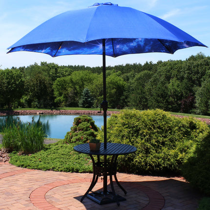 Sunnydaze 8-Foot Aluminum Patio Umbrella with Push Button and Crank, Multiple Inside Out Color and Design Options