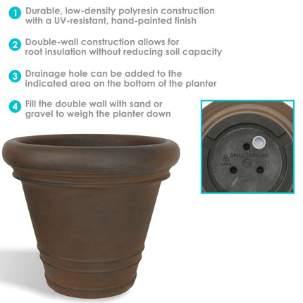 Sunnydaze Crozier Indoor/Outdoor Planter Pot, Rust Finish, 16-Inch Diameter