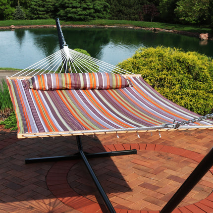 Sunnydaze 2 Person Quilted Fabric Hammock with Spreader Bars, Canyon Sunset
