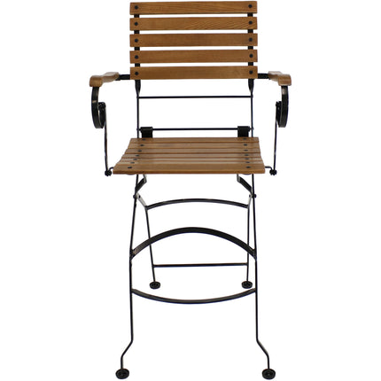 Sunnydaze Deluxe European Chestnut Wooden Folding Bistro Bar Chair with Arms - Portable Bar Stool Armchair