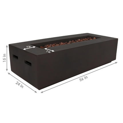 Sunnydaze 56-Inch Brown Modern Rectangular Liquid Propane Gas Fire Pit Coffee Table with Lava Rocks