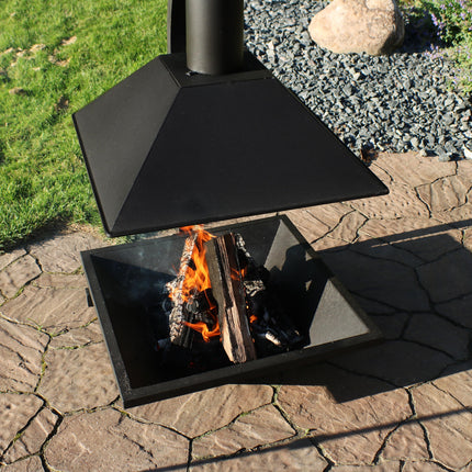 Sunnydaze Black Steel Outdoor Wood-Burning Modern Backyard Chiminea Fire Pit