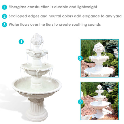 Sunnydaze Four-Tier White Electric Water Fountain with Fruit Top, 52 Inch Tall