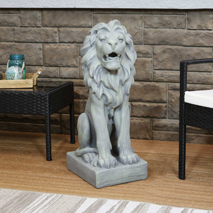 Sunnydaze Noble Beast Sitting Lion Outdoor Statue, 30-Inch