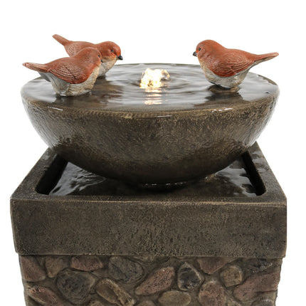 Sunnydaze Three Bathing Birds Outdoor Birdbath Water Fountain with LED Light, 25 Inch Tall, Includes Electric Pump