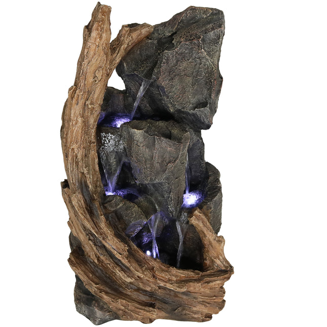 Sunnydaze Cascading Mountainside Outdoor Water Fountain with LED Lights, 35-Inch Tall