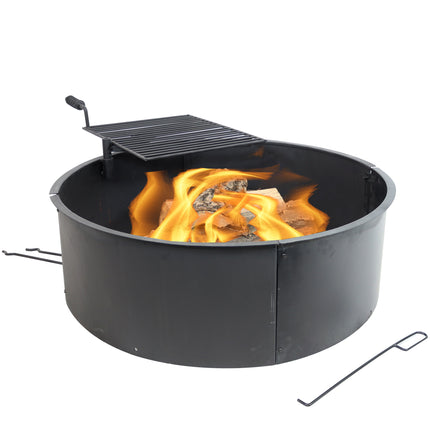 Sunnydaze 36 Inch Diameter Steel Campfire Ring with Rotating Detachable Cooking Grate