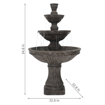 Sunnydaze Classic 3 Tier Designer Outdoor Water Fountain, Dark Brown, with Electric Pump, 55 Inch Tall