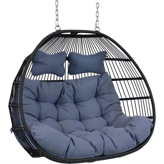 Sunnydaze Liza Loveseat Egg Chair with Gray Cushions - 43 Inches Tall