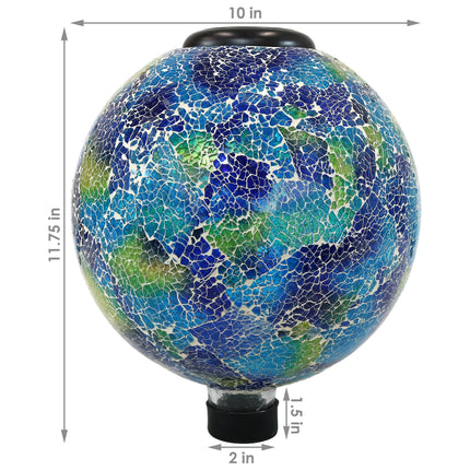 Sunnydaze Azul Terra Glass Mosaic Garden Gazing Globe with LED Solar Light, 10-Inch