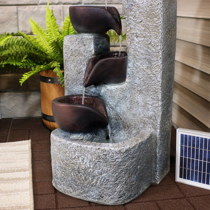 Sunnydaze Aged Tiered Vessels Solar Fountain with Battery Backup, 29-Inch
