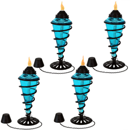 Sunnydaze Swirling Metal with Glass Tabletop Torches, Outdoor Patio and Lawn Citronella Torch, Set of 4