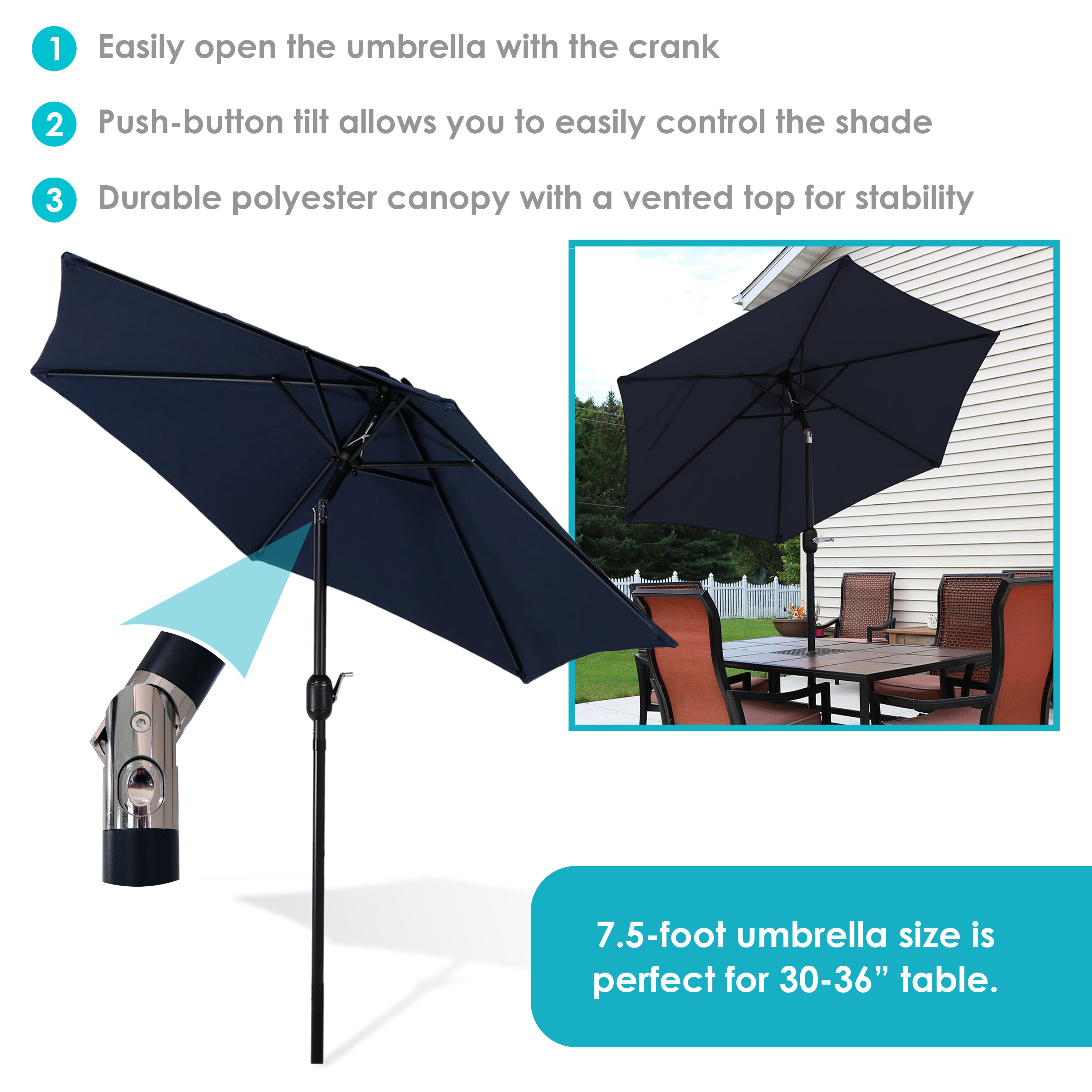 Sunnydaze Aluminum 7.5 Foot Patio Umbrella with Tilt & Crank – Serenity Health & Home Decor Sunnydaze Aluminum 7.5 Foot Patio Umbrella with Tilt & Crank – Serenity Health & Home Decor