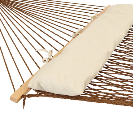 Sunnydaze 2 Person Polyester Rope Hammock with Spreader Bars and Pillow, Brown, 400 Pound Capacity