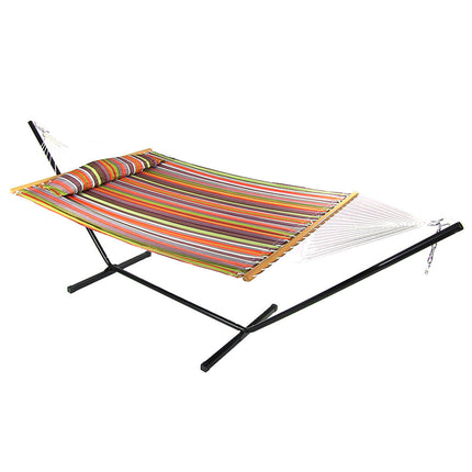 Sunnydaze 2 Person Freestanding Quilted Fabric Spreader Bar Hammock, Choose from 12 or 15 Foot Stand, Canyon Sunset
