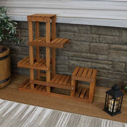 teak plant stand indoor Sunnydaze Meranti Wood Multi-Tiered Indoor/Outdoor Plant Stand with Teak Oil Finish, 36-Inch – Serenity Health & Home Decor