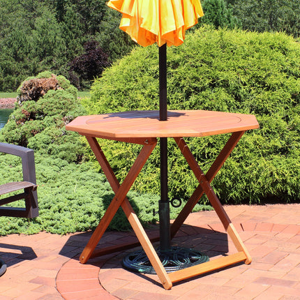 Sunnydaze Meranti Wood Octagon Outdoor Folding Patio Table, Teak Oil Finish