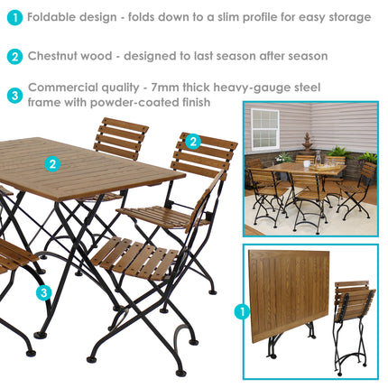 Sunnydaze Essential European Chestnut Wood 7-Piece Folding Table and Chairs Set