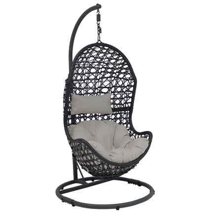 Sunnydaze Cordelia Hanging Egg Chair with Steel Stand Set, Resin Wicker, Large Basket Design, Outdoor Use, Includes Cushion