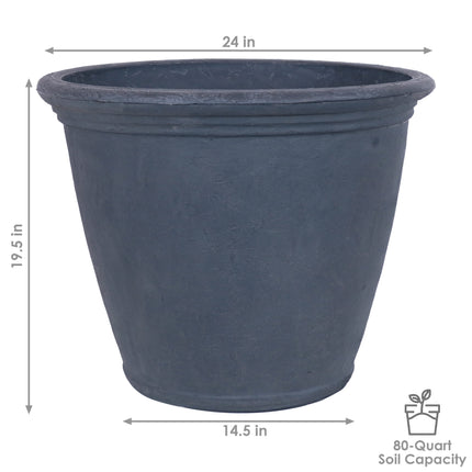 Sunnydaze Anjelica Indoor and Outdoor Resin Planter with Slate Finish, 24-Inch Diameter