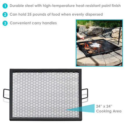 Sunnydaze X-Marks Square Fire Pit Cooking Grill