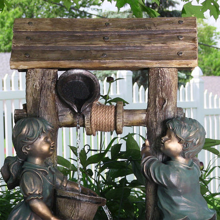 Children at the Well Outdoor Water Fountain with LED Light by Sunnydaze Decor, 39 Inch Tall