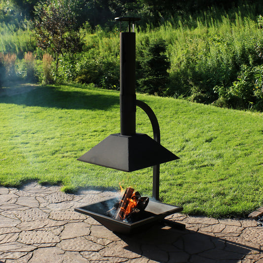 Sunnydaze Black Steel Outdoor Wood-Burning Modern Backyard Chiminea ...