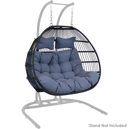 Sunnydaze Liza Loveseat Egg Chair with Gray Cushions - 43 Inches Tall
