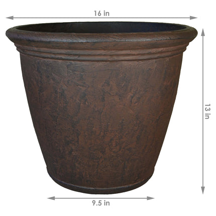 Sunnydaze Anjelica Indoor and Outdoor Resin Planter, Rust Finish, 16-Inch Diameter