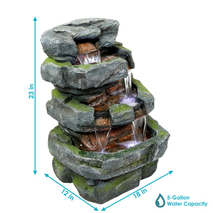 Sunnydaze Outdoor Electric Tiered Stone Waterfall with LED Lights, 24 Inch Tall