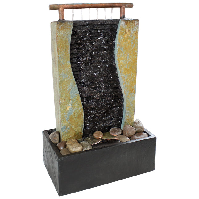 Sunnydaze Bending Slate Tabletop Water Fountain with LED Light, 17 Inch Tall